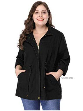Plus Size Anorak Jacket Lightweight Utility Drawstring Waist Casual Outdoor